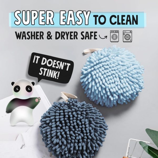 Sophie & Panda Fuzzy Ball Towel (Set of 2) White and Gray - Dry Your Hand - Image 6