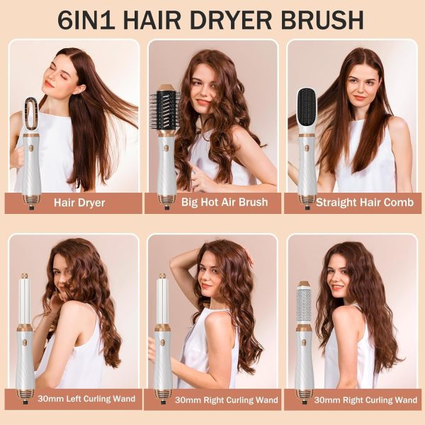 6 in 1 Blow Dryer Brush, Detachable Hair Dryer Brush Air Curler Air Styler - Image 6