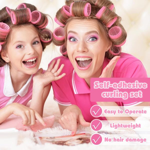4 Sizes Self Grip Hair Rollers Set, 16 Pink Hair Rollers for Women with 17 - Image 4