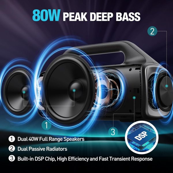 Portable Bluetooth Speakers, 80W Peak Wireless Outdoor Speaker with - Image 2