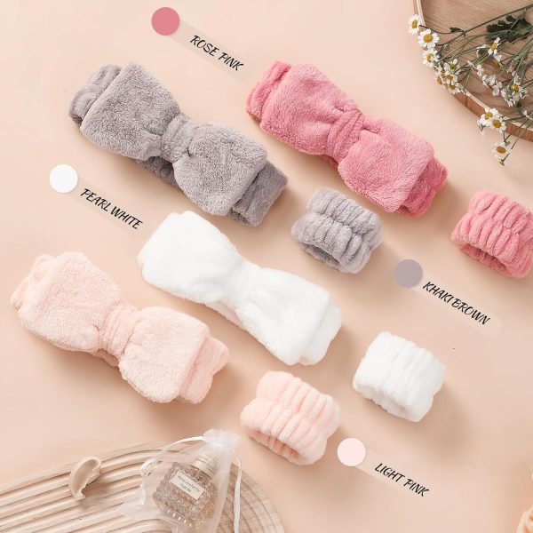 VITEVER 4 Pack Spa Headband for Washing Face with 8 Wristbands, Girl Hair - Image 4