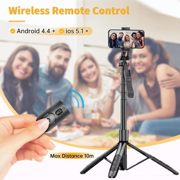 61" Selfie Stick Tripod, All in One Extendable Phone Tripod Stand with - Image 6