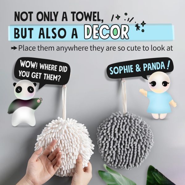 Sophie & Panda Fuzzy Ball Towel (Set of 2) White and Gray - Dry Your Hand - Image 7