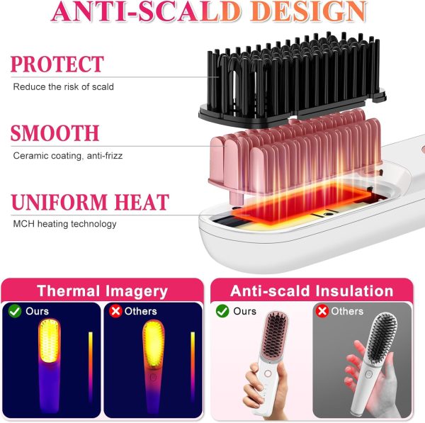 Cordless Hair Straightener Brush, Portable Straightening Brush for Travel, - Image 5