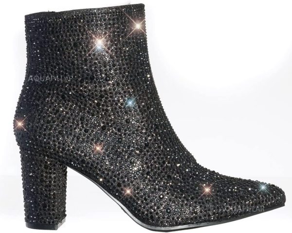 Women Rhinestone Block Chunky Heel Ankle Bootie - Image 4