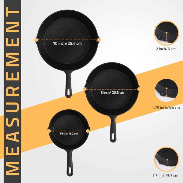 Utopia Kitchen Saute Fry Pan - Pre-Seasoned Cast Iron Skillet Set 3-Piece - - Image 2