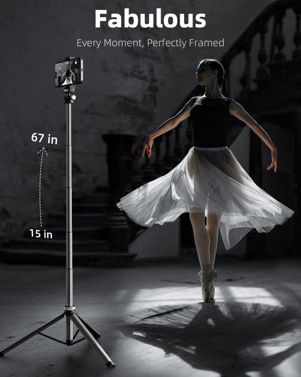 Metal Phone Tripod Stand, 67" Tripod for Phone with Remote & Lightweight - Image 2