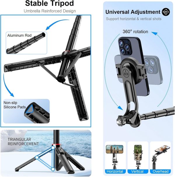 Magnetic Selfie Stick Tripod for iPhone - 51" Phone Tripod Stand Compatible - Image 5
