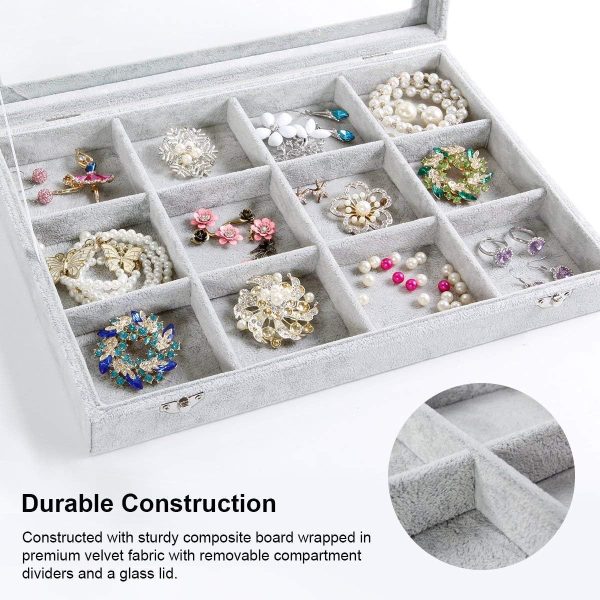 Jewelry Tray 12 Grid Velvet Jewelry Organizer with Clear Lid Transparent - Image 4