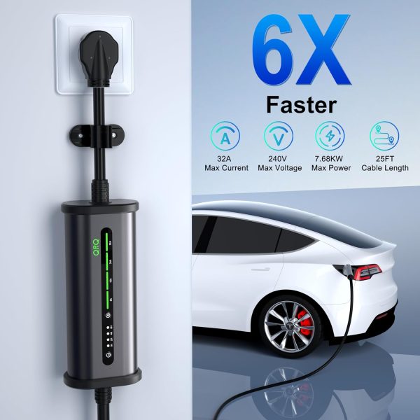 QPQ Level 2 EV Charger 32A 240V NEMA 14-50P, Portable Electric Vehicle - Image 2