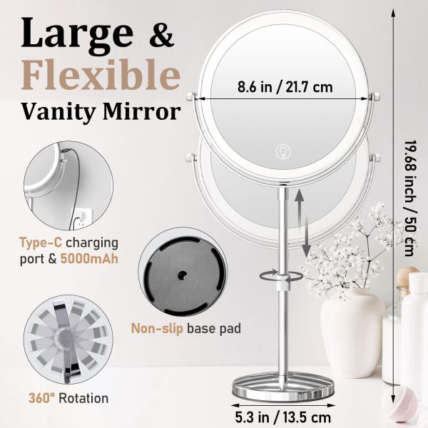 9in Makeup Mirror with Lights, 1x/20x 5000mAh Rechargeable Lighted Makeup - Image 2