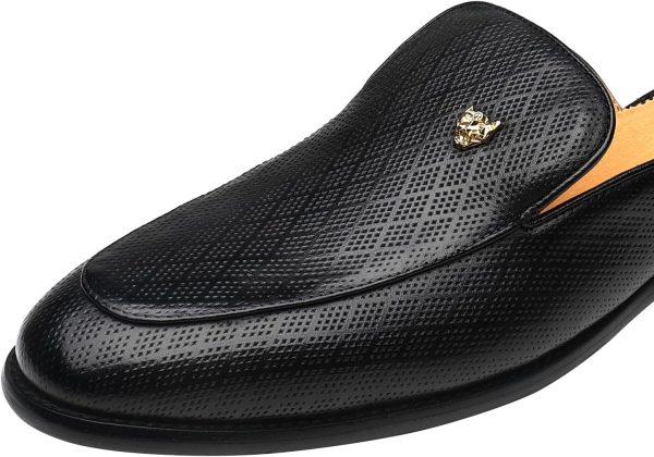 ELANROMAN Men's Backless Loafers Black Genuine Leather Mules Slippers Slip - Image 4