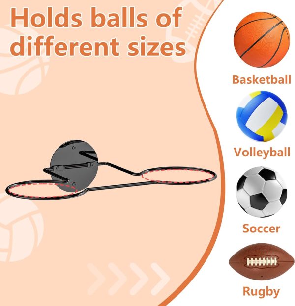 6 balls Wall Mounted Basketball Rack,3-Packs Vertical Ball Rack,Sports - Image 3
