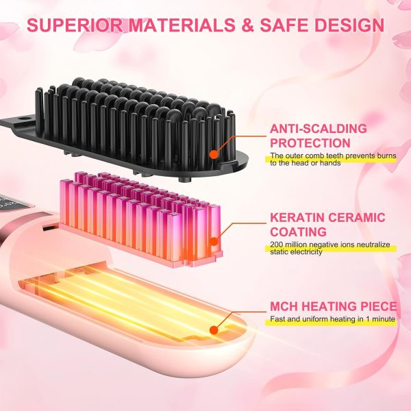 Cordless Hair Straightener Brush for Women, Mini Rechargeable Electric Hot - Image 2