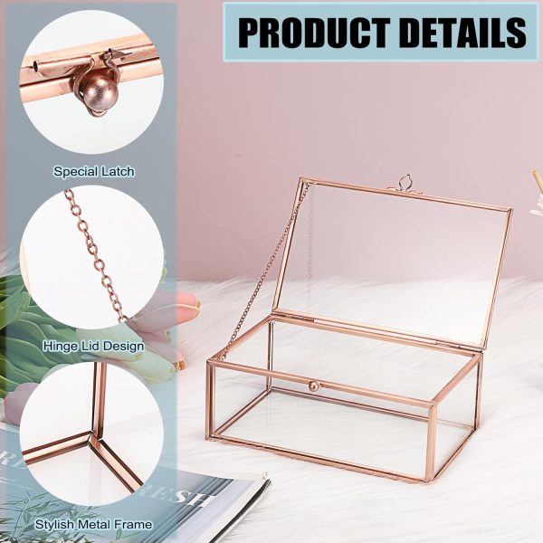 Hipiwe Vintage Glass Keepsake Box Rectangle Jewelry Display Organizer Box - Image 4