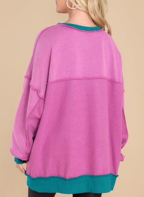 AlvaQ Women's Oversized Sweatshirt Casual Long Sleeve Button Henley Neck - Image 3