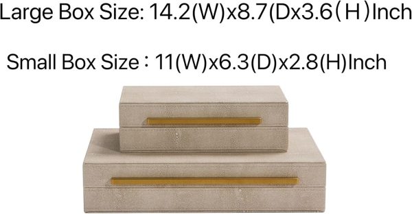 Kingflux Ivory Shagreen Leather Set of 2pcs Decorative Boxes, Storage Boxes - Image 3