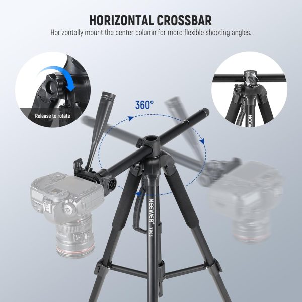 NEEWER Basic 74" Video Tripod Monopod w/ 3 Way Pan Tilt Head & Remote, - Image 2