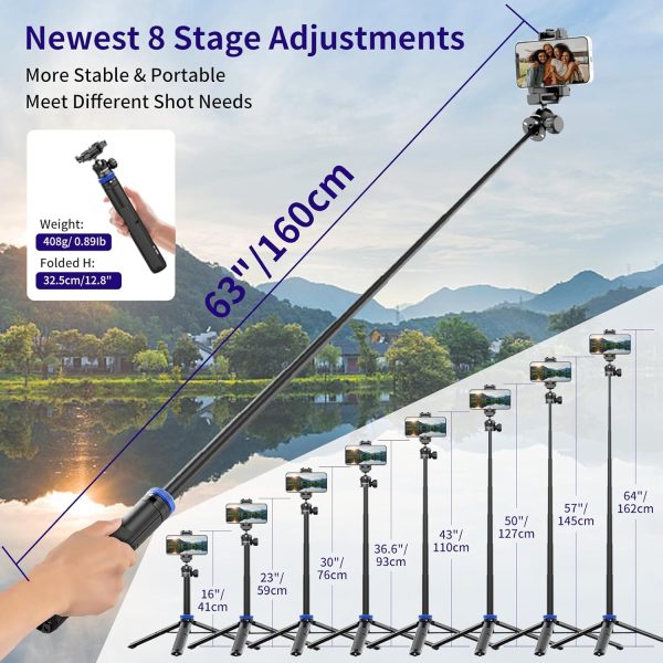 Selfie Stick Phone Tripod with Remote Control, 64" Extendable Phone Vlog - Image 5