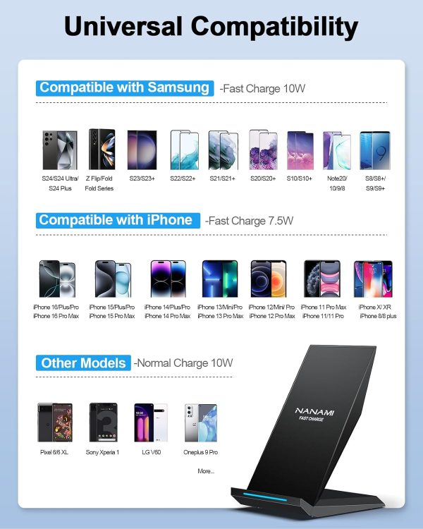 Fast Wireless Charger, NANAMI 15W Qi Certified Wireless Charging Stand - Image 3
