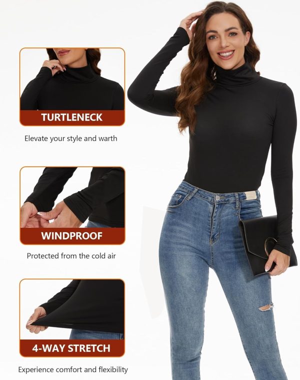 4 Pack Women’s Thermal Turtleneck Shirts, Women Turtle Neck Fleece Lined - Image 3