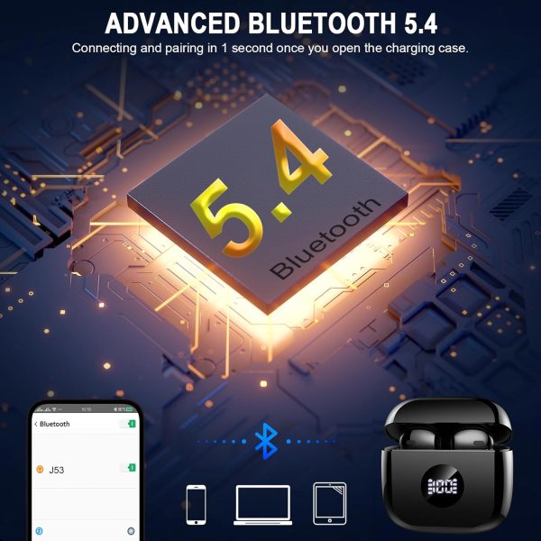 Wireless Earbuds, Bluetooth 5.4 Ear Buds LED Power Display Headphones Bass - Image 3