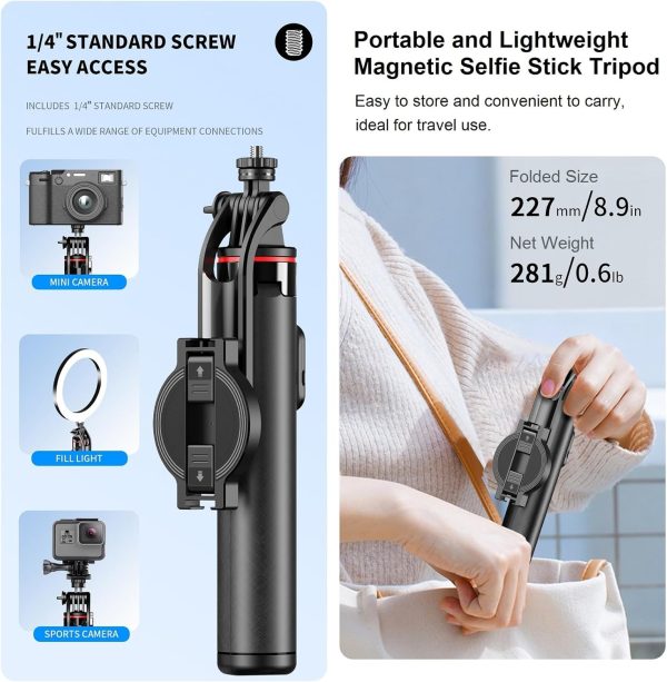 Magnetic Selfie Stick Tripod for iPhone - 51" Phone Tripod Stand Compatible - Image 7