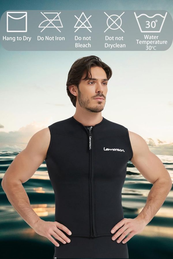 Lemorecn Mens Wetsuit Top Premium Neoprene 3mm Zipper Wetsuit Vest - Image 5