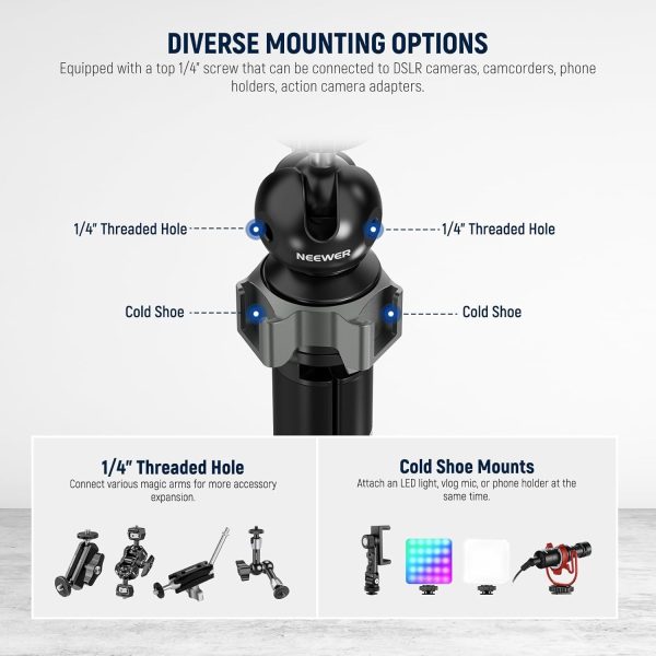 NEEWER Mini Desk Tripod for iPhone with Ball Head 360° Rotatable 3 Cold - Image 6