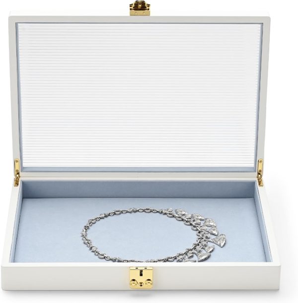 Oirlv White Luxury Leather Jewelry Organizer Tray with Clear Lid Lockable - Image 6
