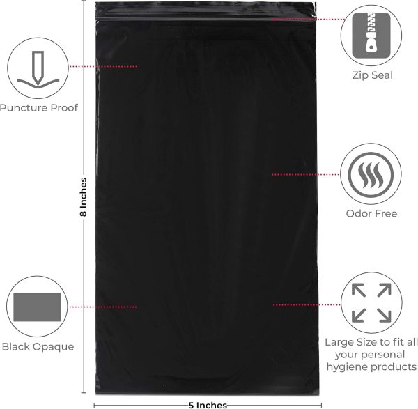 Feminine Personal Disposal Bags Refill Pack- Black Opaque Bags for Sanitary - Image 2