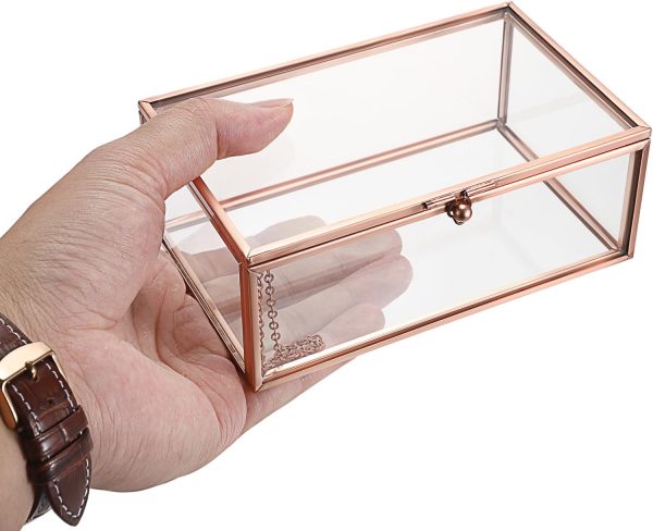 Hipiwe Vintage Glass Keepsake Box Rectangle Jewelry Display Organizer Box - Image 5