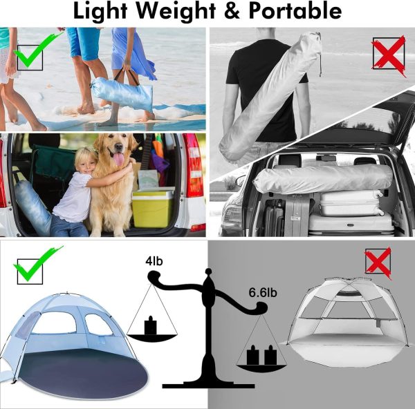 WhiteFang Beach Tent Anti-UV Portable Sun Shade Shelter for 3/4/6 Person, - Image 6