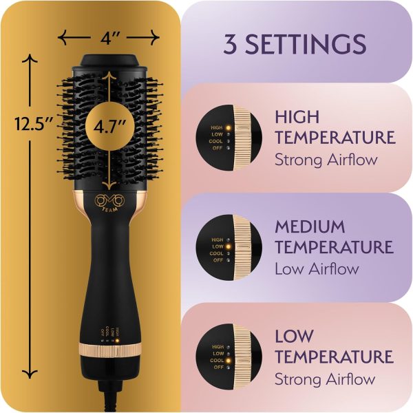 Professional Blowout Hair Dryer Brush, Black Gold Dryer and Volumizer, Hot - Image 6