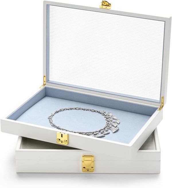 Oirlv White Luxury Leather Jewelry Organizer Tray with Clear Lid Lockable - Image 4