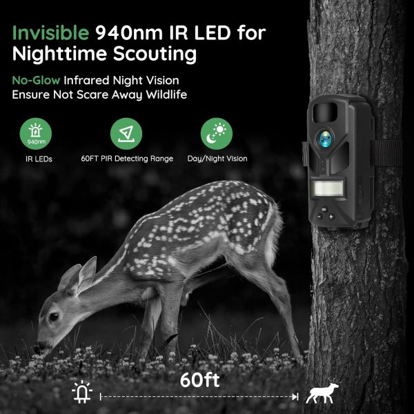 20MP Mini Trail Camera,1080P Hunting Trail Camera with No Glow 940nm Night - Image 3