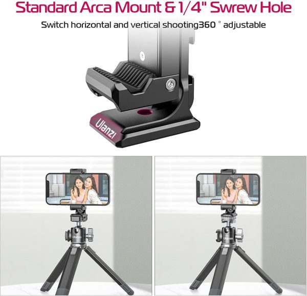 ULANZI ST-27 Phone Tripod Mount, 360° Metal Phone Holder for Tripod w 3 - Image 2