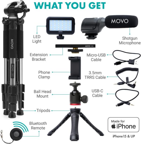 Movo USB-C Vlogging Kit for iPhone 15 with Fullsize Tripod - USB Type-C - Image 2