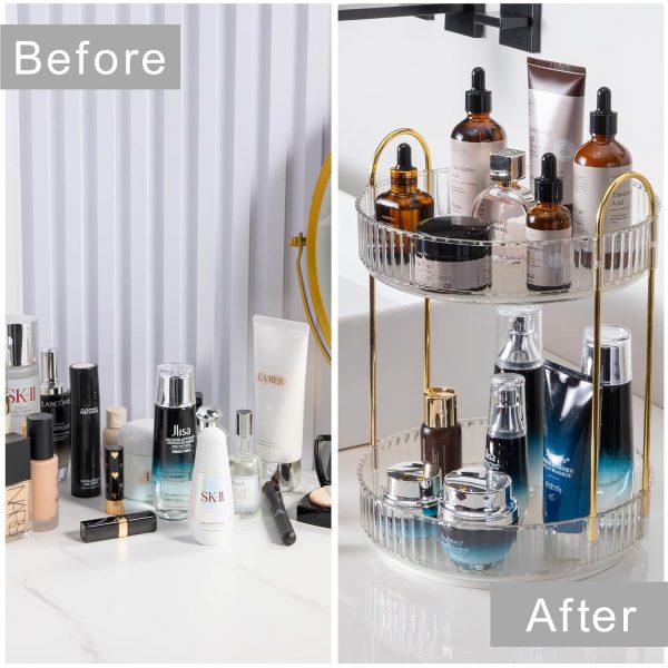 Rotating Makeup Organizer for Vanity 2 Tier, High-Capacity Skincare Clear - Image 4