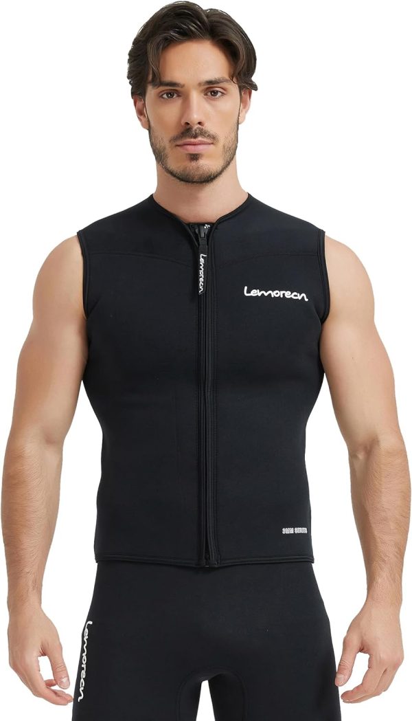 Lemorecn Mens Wetsuit Top Premium Neoprene 3mm Zipper Wetsuit Vest - Image 2