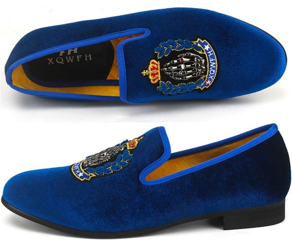 Mens Velvet Loafers Shoes Spiked Dress Shoes with Gold Buckle for Wedding - Image 2