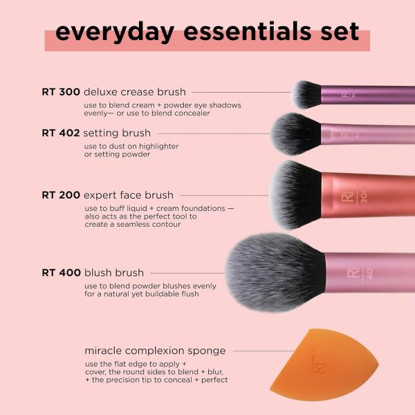 Real Techniques 6 Piece Everyday Essentials Makeup Brush Set, Includes 4 - Image 4