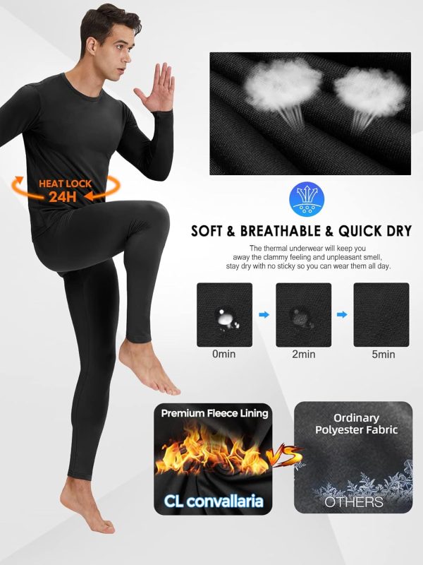 CL convallaria 2 Pack Long Johns Thermal Underwear for Men Soft Fleece - Image 6