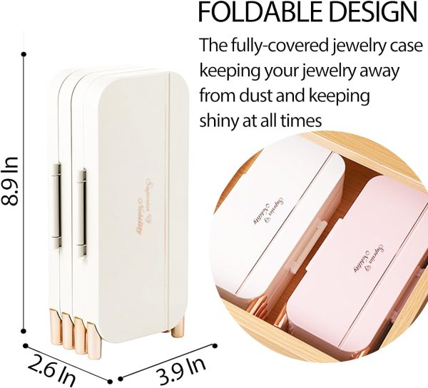 Foldable Jewelry Organizer Box with Mirror, 4-Layer Dustproof Earring - Image 2