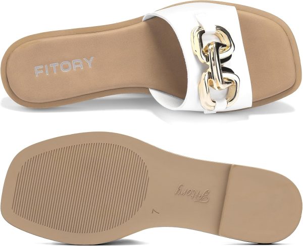 FITORY Women's Flat Sandals Fashion Slides With Soft Leather Slippers for - Image 5
