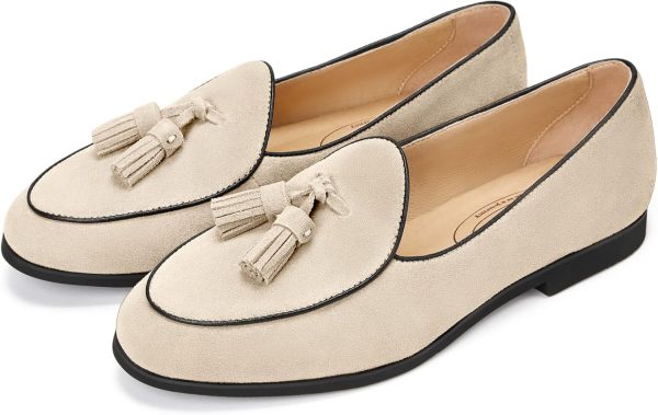 Journey West Suede Tassel Loafer for Women Slip-on BelgianLoafers Shoes - Image 2