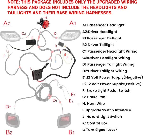 Golf Cart Turn Signal Kit with Brake Pad, Horn, Blinker Switch, 9-pin Plugs - Image 6