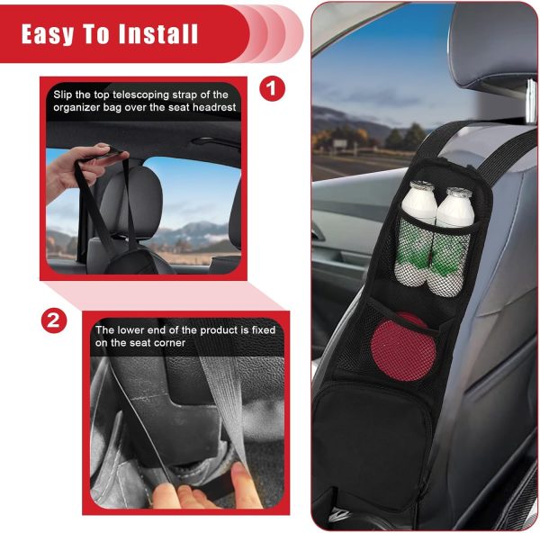QUICTO 2PCS Car Seat Storage Hanging Bag, Multi-Pocket Seat Side Organizer, - Image 5