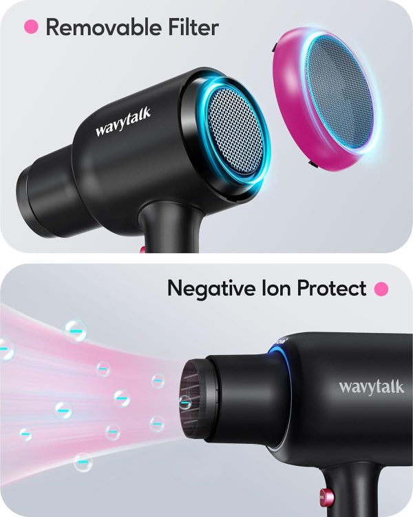 Wavytalk Professional Black Ionic Hair Dryer for Women with Diffuser, 1875W - Image 6