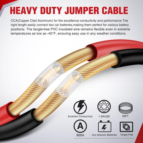 Nilight Jumper Cables for Car Battery 1 Gauge 30 FT Booster Cable Heavy - Image 3